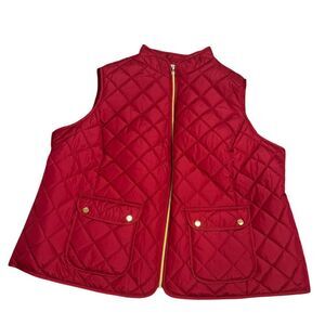 St John's‎ Bay Red Quilted Puffer Vest Gold Zipper Pockets Plus Size 3X